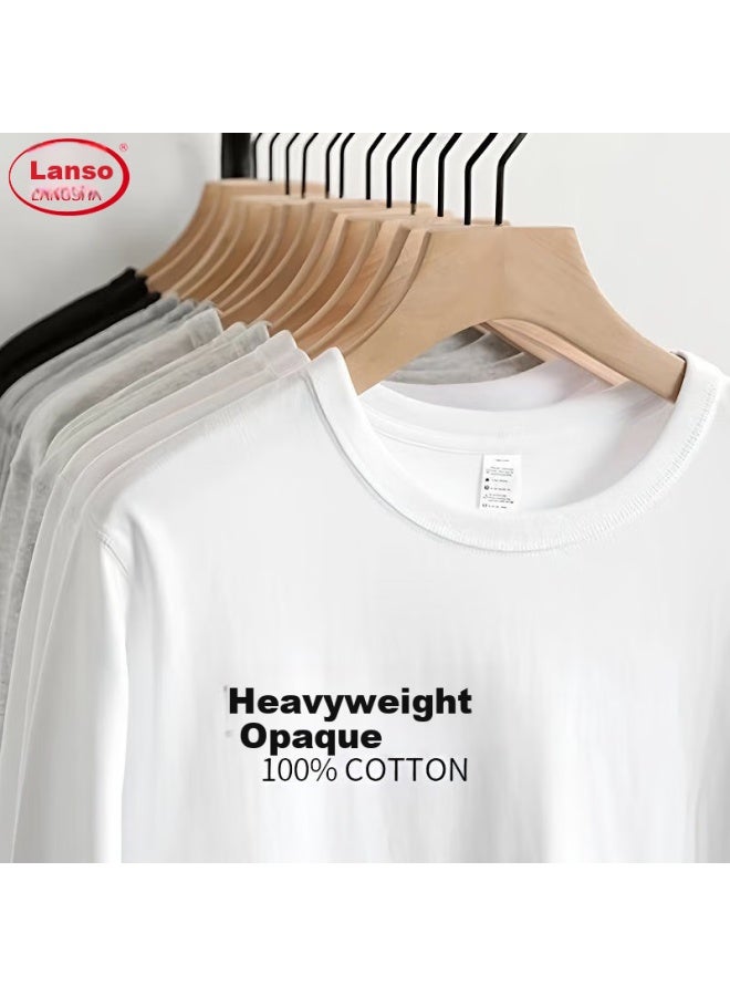 Langsha Women's Long Sleeve Cotton T-shirt Loose Casual Solid Color Round Neck Top Inner Wear Basic Shirt
