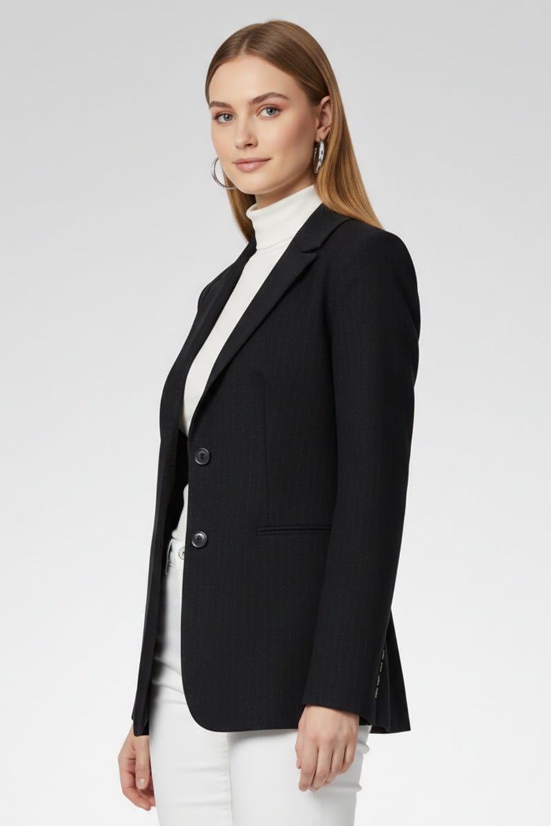 Harmont & Blaine Women Regular Fit Metallic Casual Blazer, Navy - Image 2