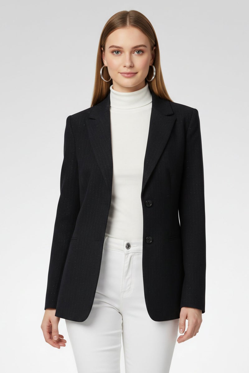 Harmont & Blaine Women Regular Fit Metallic Casual Blazer, Navy - Image 4