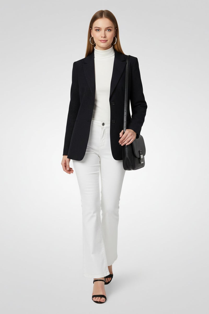 Harmont & Blaine Women Regular Fit Metallic Casual Blazer, Navy - Image 1