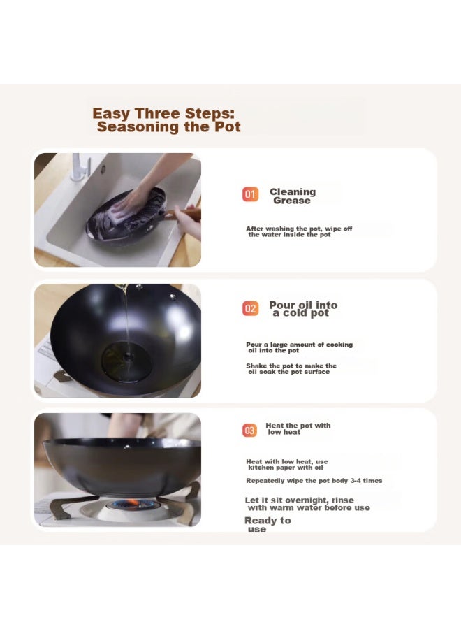 Joyoung Wok Iron Pan Healthy Non-coated Stir-fry Cast Iron Pan Rust-resistant No Seasoning Required 30cm For Open Flame Use - Image 5