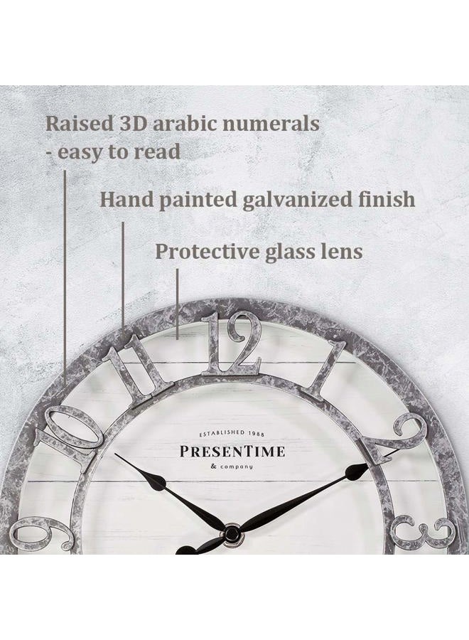 PRESENTIME & Co 10" Farmhouse Series Wall Clock, Quartz Movement, Shiplap Style, Raised 3D Arabic Numeral, Galvanized Finish - Image 3
