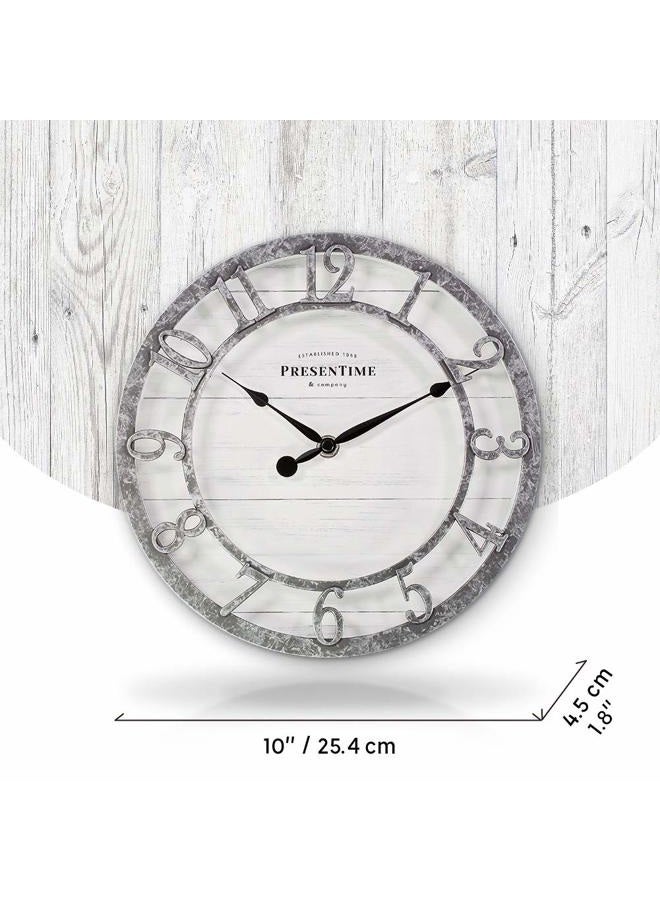 PRESENTIME & Co 10" Farmhouse Series Wall Clock, Quartz Movement, Shiplap Style, Raised 3D Arabic Numeral, Galvanized Finish - Image 4