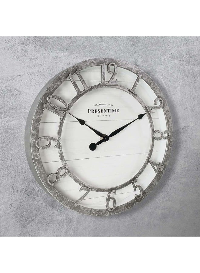 PRESENTIME & Co 10" Farmhouse Series Wall Clock, Quartz Movement, Shiplap Style, Raised 3D Arabic Numeral, Galvanized Finish - Image 2