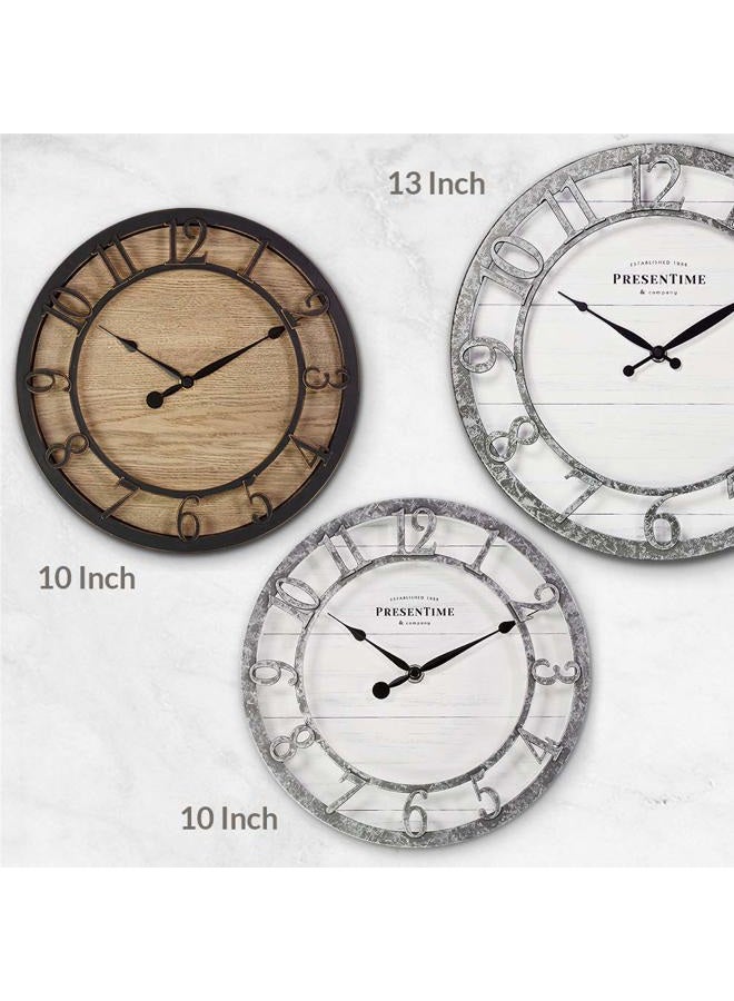 PRESENTIME & Co 10" Farmhouse Series Wall Clock, Quartz Movement, Shiplap Style, Raised 3D Arabic Numeral, Galvanized Finish - Image 5