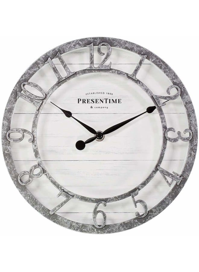PRESENTIME & Co 10" Farmhouse Series Wall Clock, Quartz Movement, Shiplap Style, Raised 3D Arabic Numeral, Galvanized Finish - Image 1