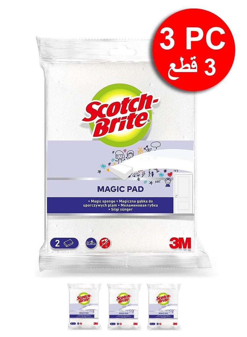Scotch Brite Easy Erasing Pad, Magic Pad easily removes a variety of stains and marks. 3 Packs ( 6 Pcs ) - Image 1