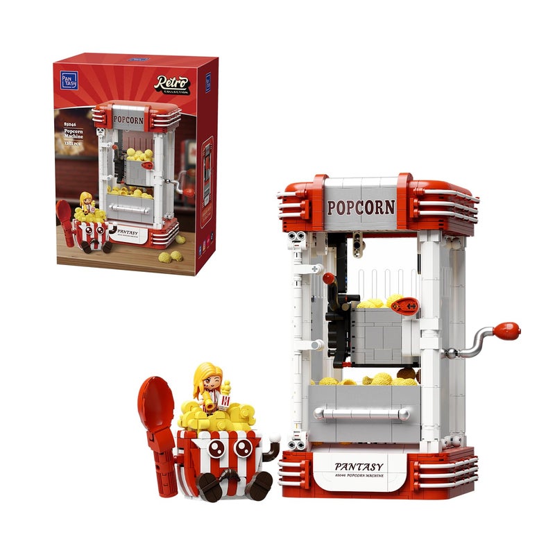 PANTASY Popcorn Machine Building Set Vintage Popcorn Maker Model with Interactive Crank Realistic Popcorn Pieces Character Figure and Collectible Display Design for Adults and Retro Lovers - Image 3