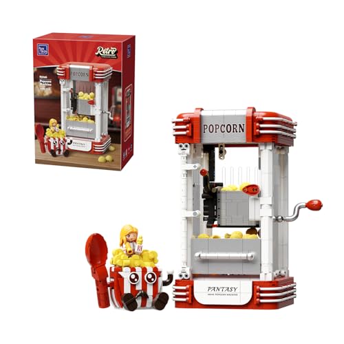 PANTASY Popcorn Machine Building Set Vintage Popcorn Maker Model with Interactive Crank Realistic Popcorn Pieces Character Figure and Collectible Display Design for Adults and Retro Lovers - Image 1