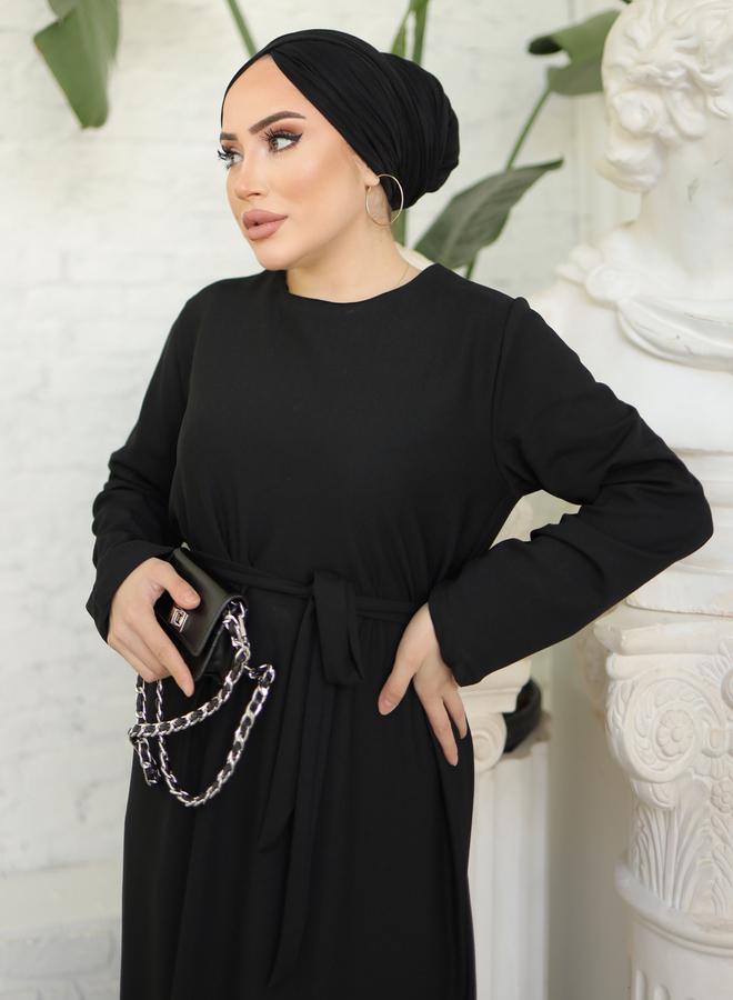 مودانيسا فستان طويل سادة بتفاصيل ربطة خصر - Image 4