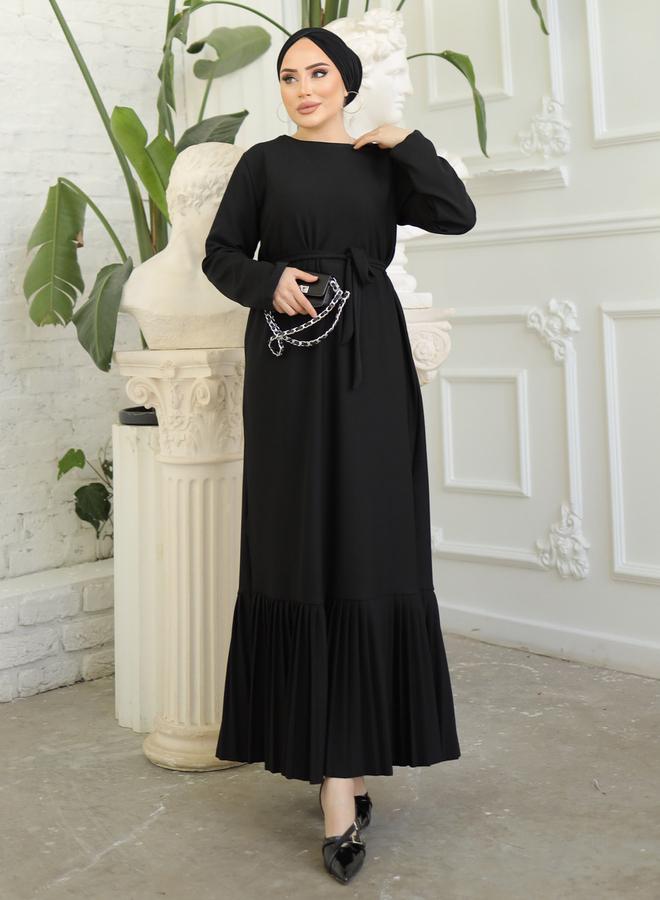 مودانيسا فستان طويل سادة بتفاصيل ربطة خصر - Image 2