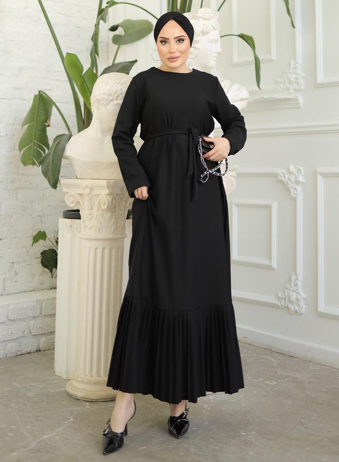 مودانيسا فستان طويل سادة بتفاصيل ربطة خصر - Image 1