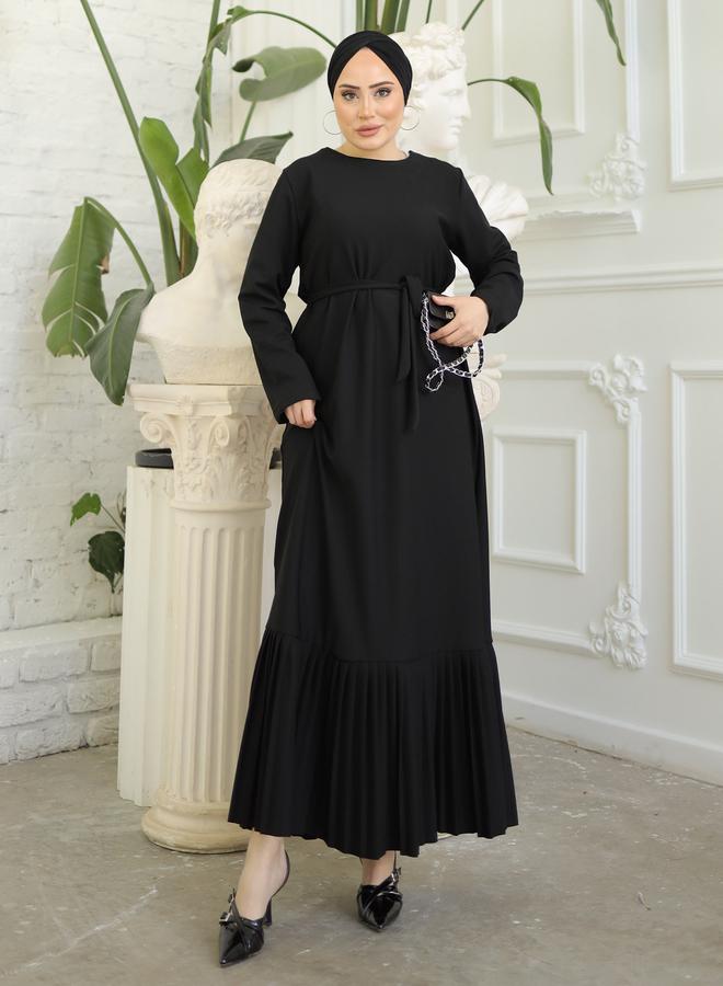 مودانيسا فستان طويل سادة بتفاصيل ربطة خصر - Image 3