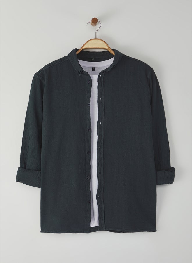 trendyol Anthracite Regular Fit Textured Shirt - Image 1