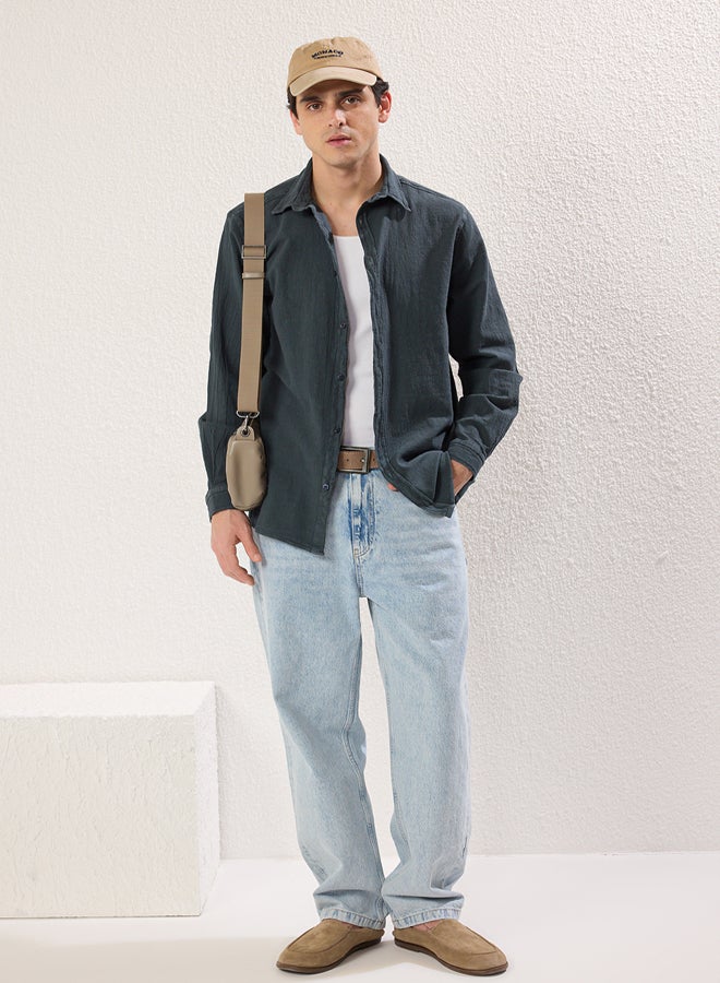 trendyol Anthracite Regular Fit Textured Shirt - Image 2