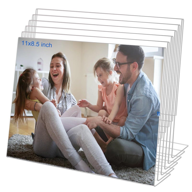 Bolidery 8.5x11 Acrylic Picture Frames  Set Of 6 Clear Acrylic Frameless Gift for Desktop Display  Standing Picture or Display Sign Holder with Inserts for Home Office - Horizontal - Image 1