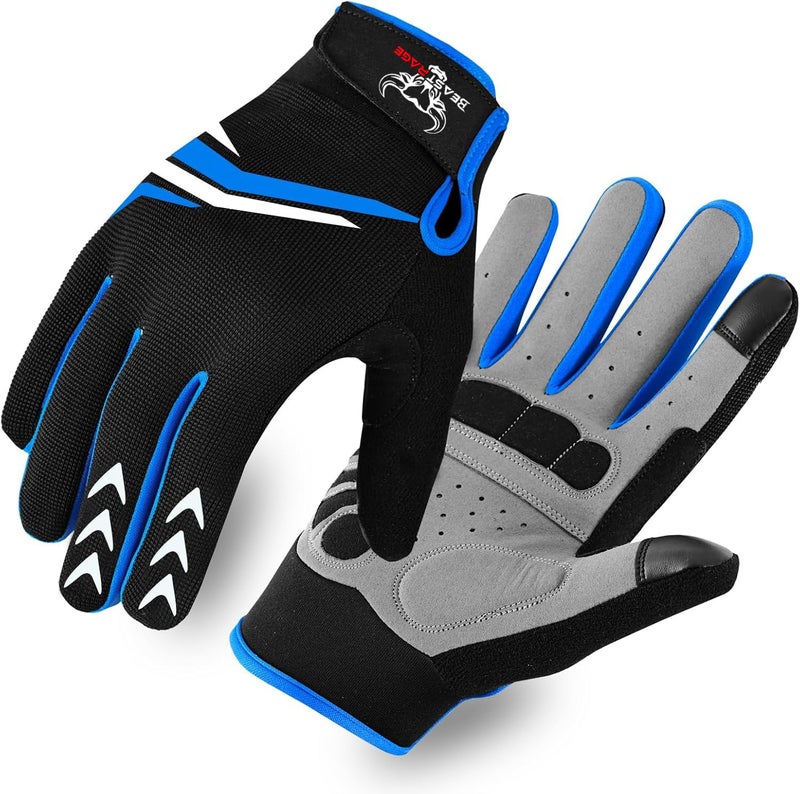 BEAST RAGE Full Finger Cycling Gloves with Padding for Men Women, Anti-Slip, Shock Absorbing, Breathable, Touchscreen Mountain Bike Gloves for BMX, MTB Riding, Road Racing, Bicycle (Blue, M) - Image 1