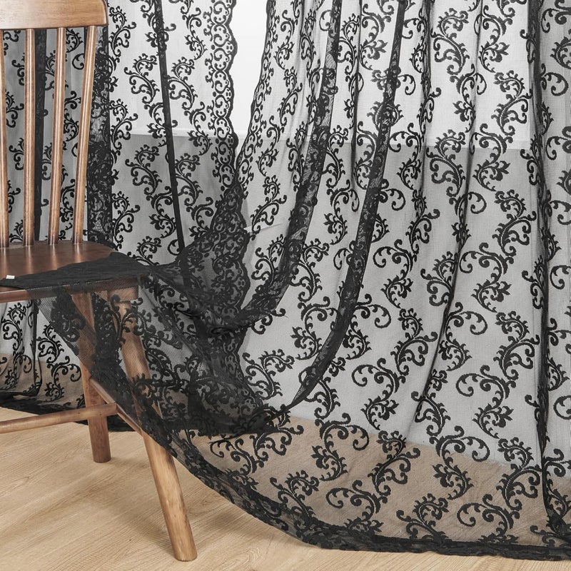 FOLKSIDE ستائر حرير بيج من بطول 84 بوصة، مكونة من 2 لوحة، بنمط زهري عتيق، مناسبة لغرفة المعيشة أو النوم، مقاس 52x84. - Image 3