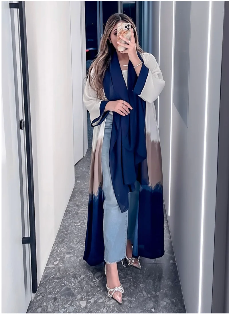 أم سكوير فاشن MSquare Fashion Multicolor Open Abaya with plan headscarf