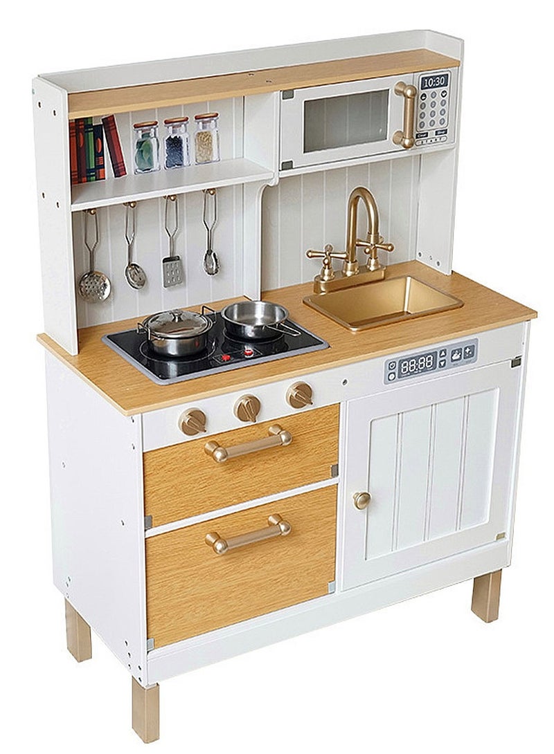 ما بيبي يلعب الأطفال المطبخ للأطفال الصغار، مجموعة لعب المطبخ للأطفال، مجموعة ألعاب المطبخ للأطفال، مطبخ خشبي تظاهري، هدايا عيد ميلاد مع لعبة حوض اللعب، أصوات الأضواء، مجموعة الطبخ للأطفال - Image 1