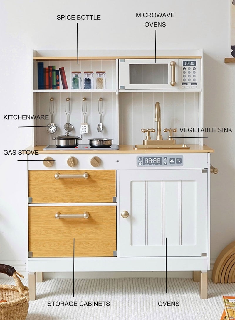 ما بيبي يلعب الأطفال المطبخ للأطفال الصغار، مجموعة لعب المطبخ للأطفال، مجموعة ألعاب المطبخ للأطفال، مطبخ خشبي تظاهري، هدايا عيد ميلاد مع لعبة حوض اللعب، أصوات الأضواء، مجموعة الطبخ للأطفال - Image 2