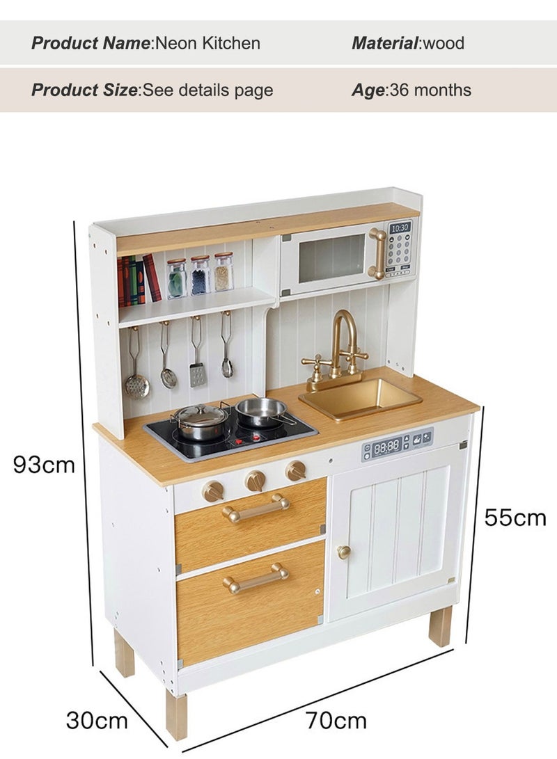 ما بيبي يلعب الأطفال المطبخ للأطفال الصغار، مجموعة لعب المطبخ للأطفال، مجموعة ألعاب المطبخ للأطفال، مطبخ خشبي تظاهري، هدايا عيد ميلاد مع لعبة حوض اللعب، أصوات الأضواء، مجموعة الطبخ للأطفال - Image 4