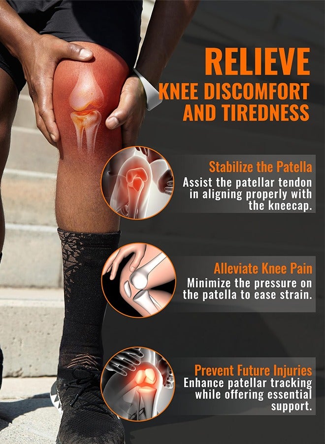 LJRN 2PCS Black Patella Band for Knee Pain Relief, Patellar Tendon Support Strap for Tennis, Running, Jumpers, Soccer, Basketball and Hiking, Breathable & Lightweight Patella Stabilizer Knee Strap Brace Support for Women and Men, Comes with Storage Bag - Image 2