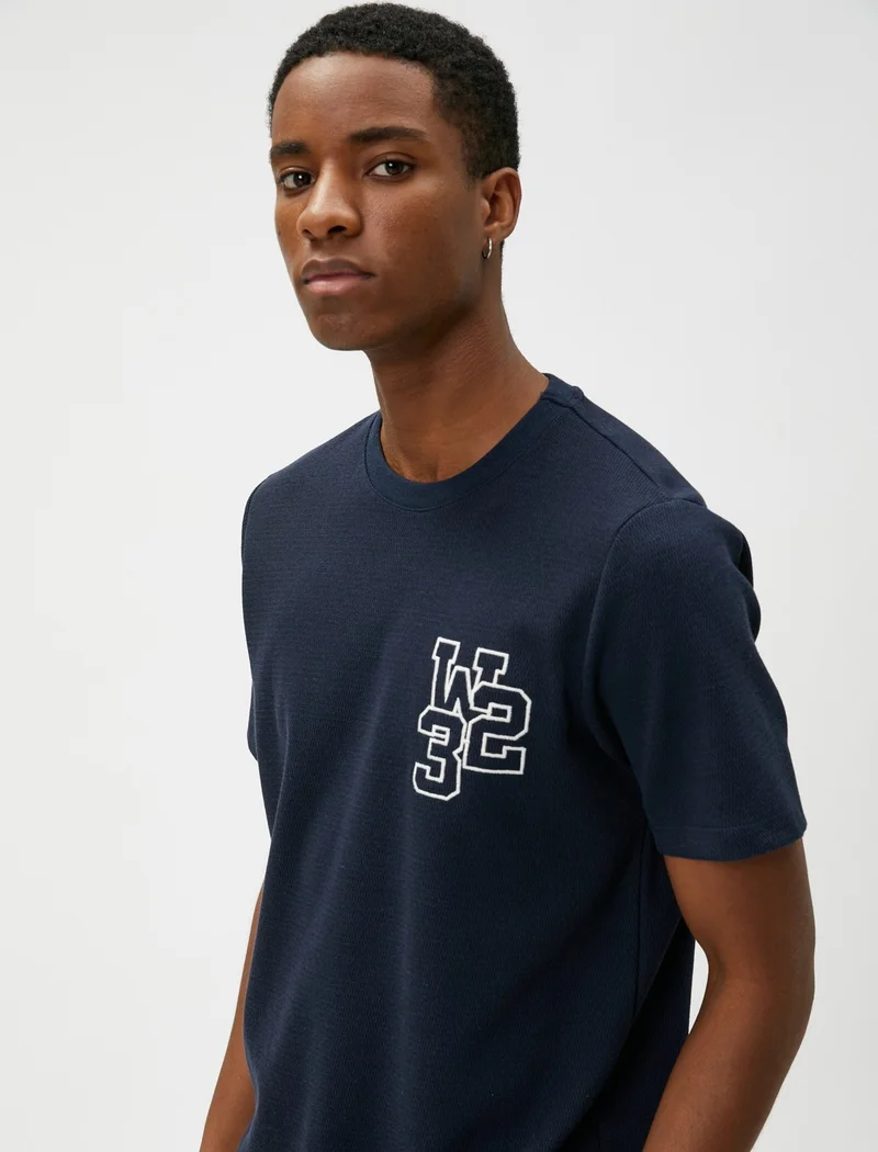 KOTON College T-Shirt Embroidered Crew Neck Short Sleeve