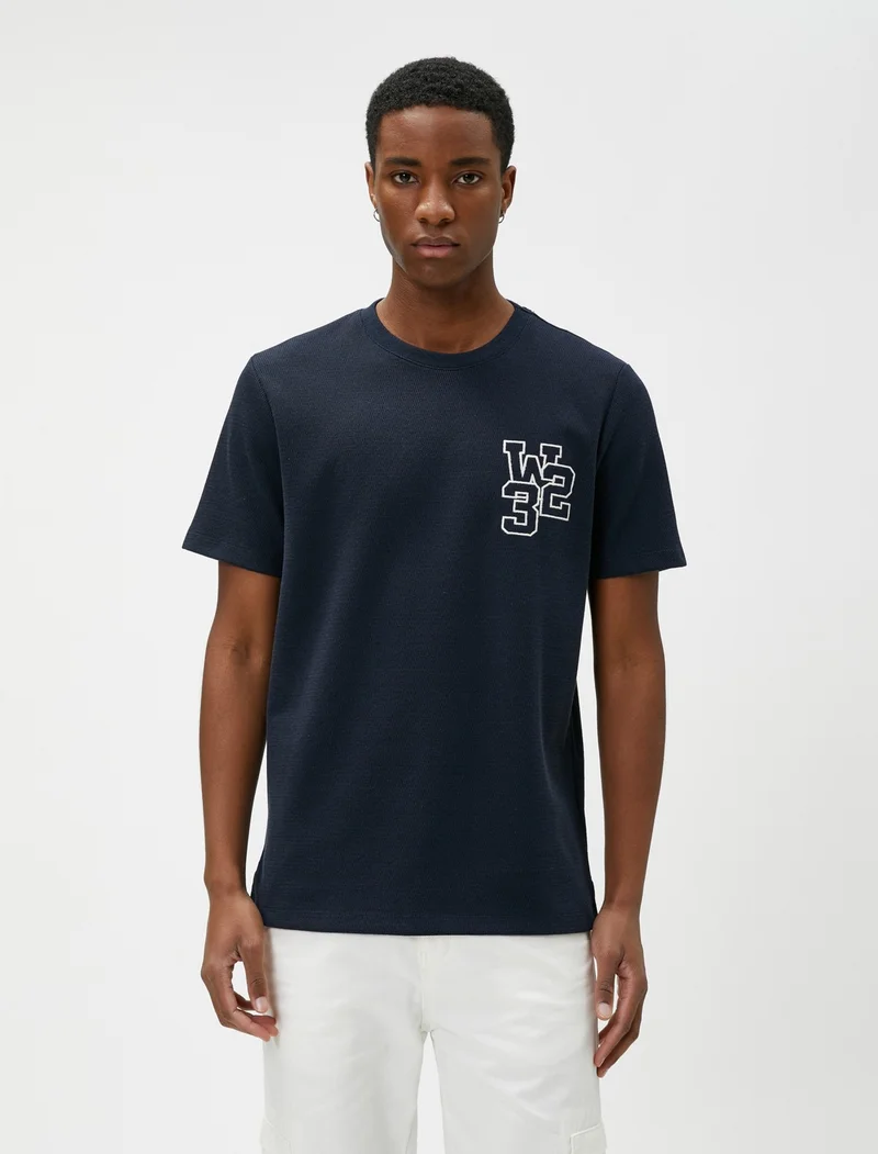 KOTON College T-Shirt Embroidered Crew Neck Short Sleeve
