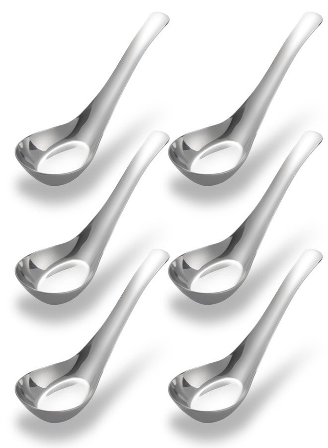 Comicfs Soup Spoons Set of 6, 304 Stainless Steel Dinner Spoons Asian Soup Spoons Mirror Polished Chinese Soup Spoon for Bouillon Rice Dumpling Pho Dessert Cereal Thai Miso Ramen (6 Spoons, Large) - Image 1