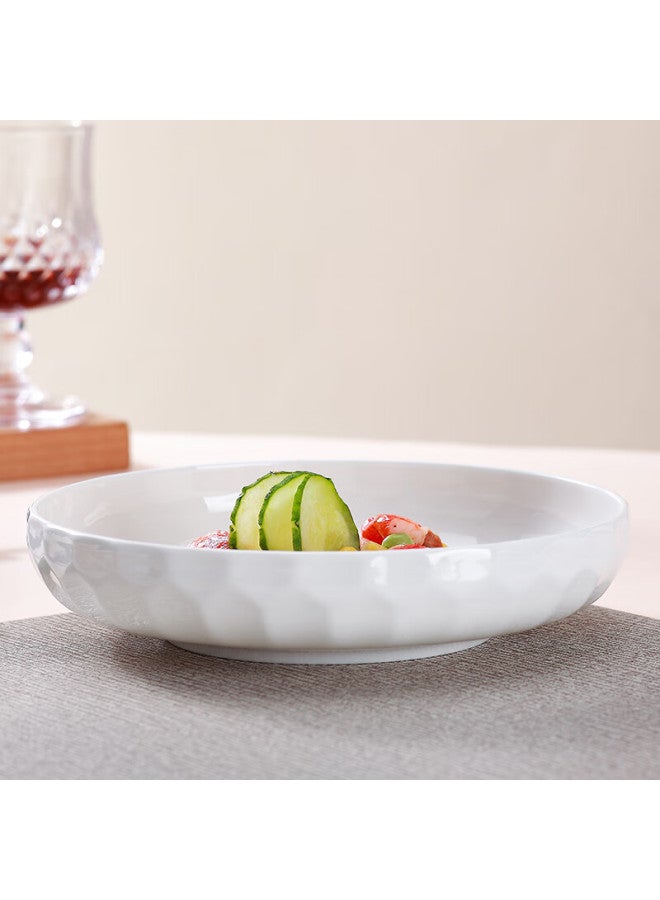 Sky Top Ceramic Deep Plate Set, Pure White Embossed Bone China, Home Dining Set, 7-inch Nesting Plates, 2 Pieces Crystal Series - Image 2