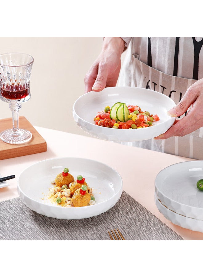Sky Top Ceramic Deep Plate Set, Pure White Embossed Bone China, Home Dining Set, 7-inch Nesting Plates, 2 Pieces Crystal Series - Image 1