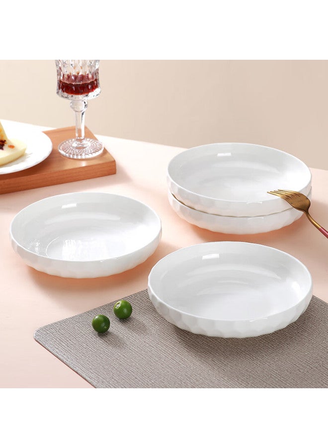 Sky Top Ceramic Deep Plate Set, Pure White Embossed Bone China, Home Dining Set, 7-inch Nesting Plates, 2 Pieces Crystal Series - Image 5