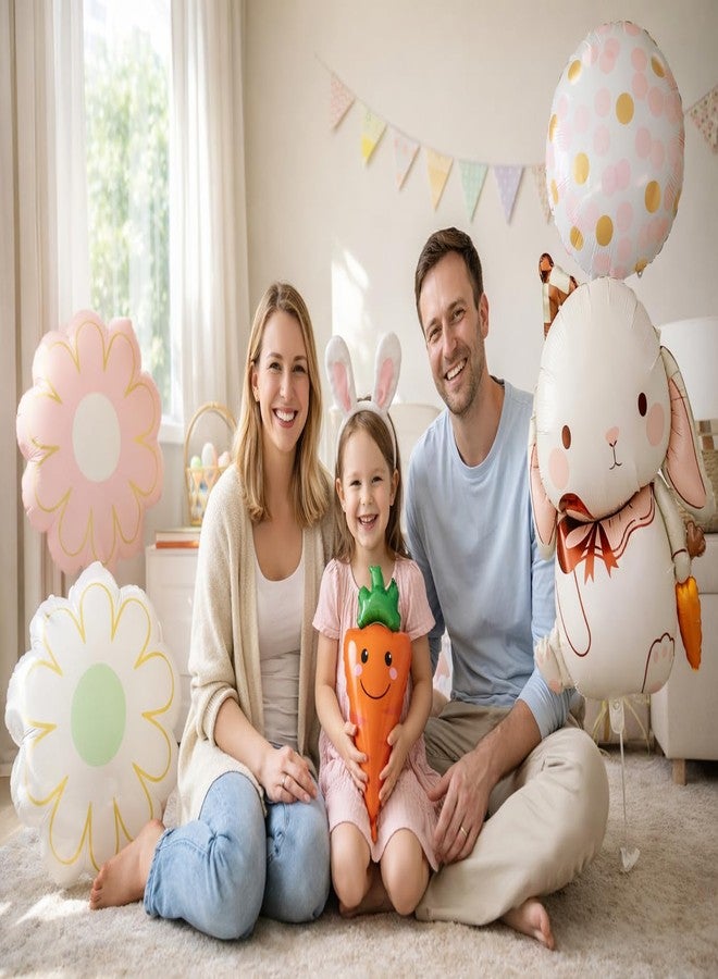 مجموعة بالونات فويل عيد الفصح من بيومود - 6 قطع بتصميم أرنب وجزر وزهرة ديزي ونقاط بولكا، مثالية للبحث عن بيض عيد الفصح، وحفلات استقبال المولود الجديد في الربيع، وحفلات عيد ميلاد الأرنب الأول (أبيض). - Image 4