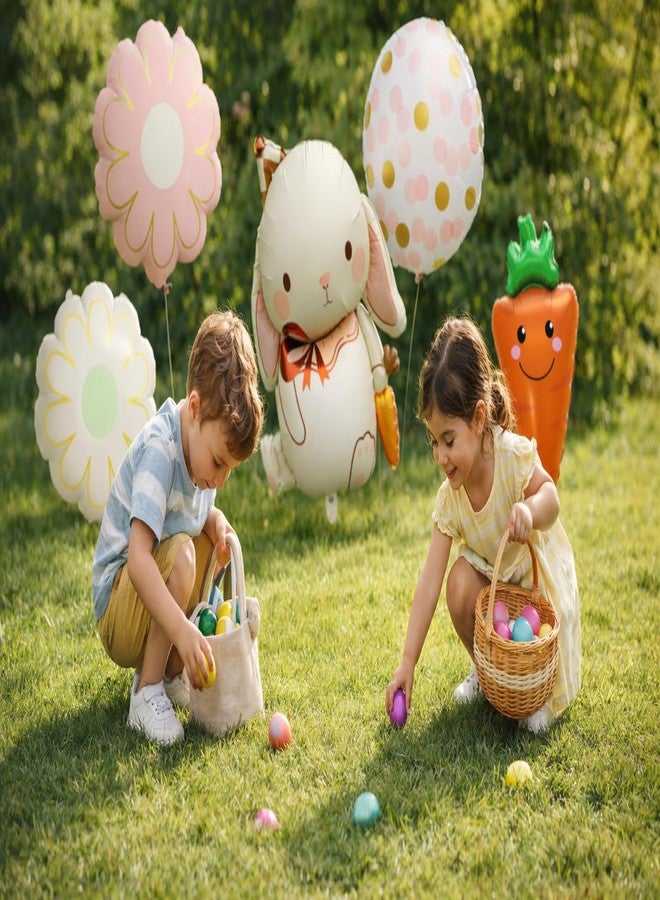 مجموعة بالونات فويل عيد الفصح من بيومود - 6 قطع بتصميم أرنب وجزر وزهرة ديزي ونقاط بولكا، مثالية للبحث عن بيض عيد الفصح، وحفلات استقبال المولود الجديد في الربيع، وحفلات عيد ميلاد الأرنب الأول (أبيض). - Image 3
