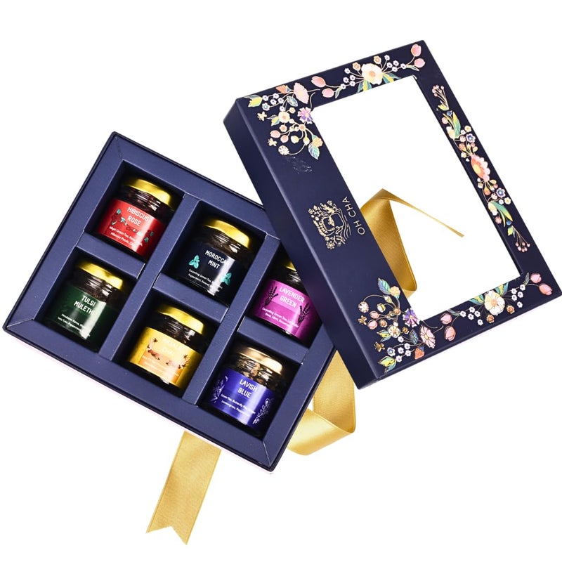 OH CHA - صندوق هدايا شاي متنوع مع مصفاة شاي | مجموعة هدايا شاي مع 6 نكهات ومصفاة شاي من الفولاذ المقاوم للصدأ | علبة هدايا شاي صحية غريبة | هدية زفاف | هدية ذكرى | هدية عيد ميلاد - Image 4