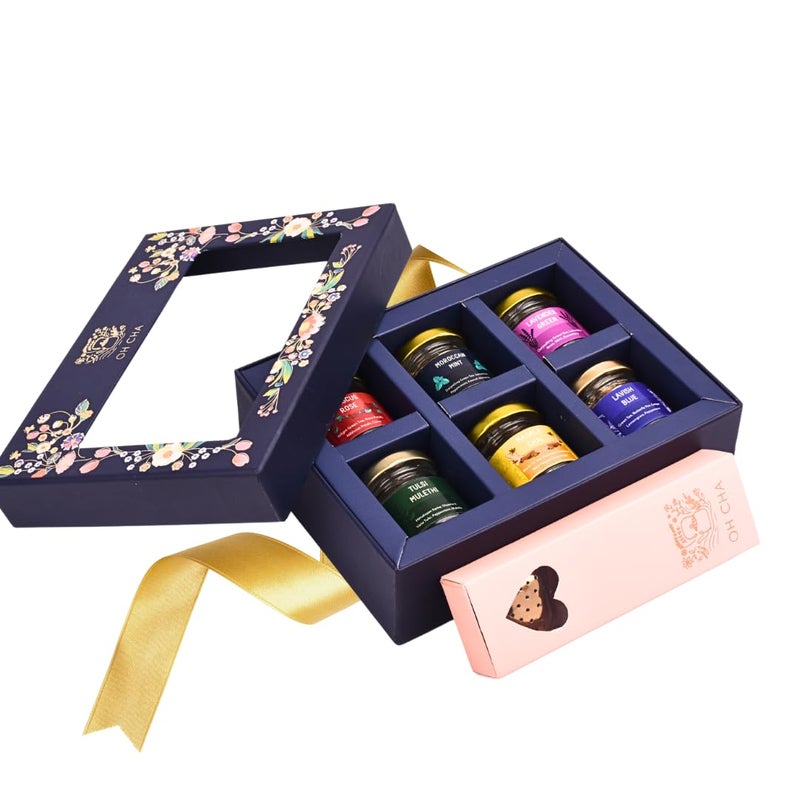 OH CHA - صندوق هدايا شاي متنوع مع مصفاة شاي | مجموعة هدايا شاي مع 6 نكهات ومصفاة شاي من الفولاذ المقاوم للصدأ | علبة هدايا شاي صحية غريبة | هدية زفاف | هدية ذكرى | هدية عيد ميلاد - Image 1
