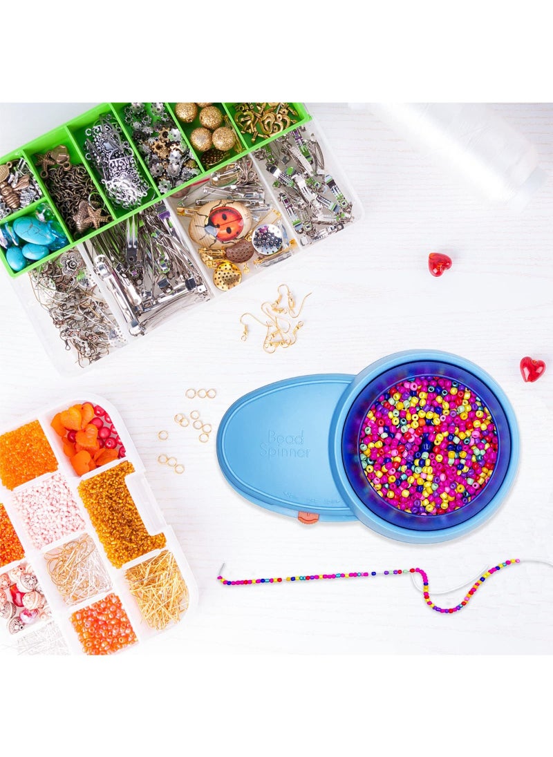 ULHYC - Electric Bead Spinner for Jewelry Making Automatic Beading Tools with Bead Spinner 3 PC Beading Bowls with Lids 2PC Beading Needle Battery Powered Bidirectional Blue - Image 1