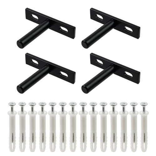 Antrader Black Floating Shelf Bracket,4Pcs 2 Inch Hidden Shelf Brackets Blind Shelf Bracket Hidden Brackets for Floating Wood Shelves,Screws and Wall Plugs Included - Image 1