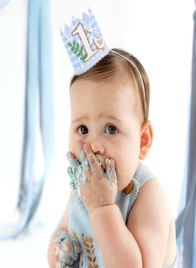 YOUAME One Silly Goose Birthday Crown - Silly Goose First Birthday Decorations, Blue Gingham 1st Birthday Hat For Boys, First Birthday Cake Smash Photo Props - Image 3