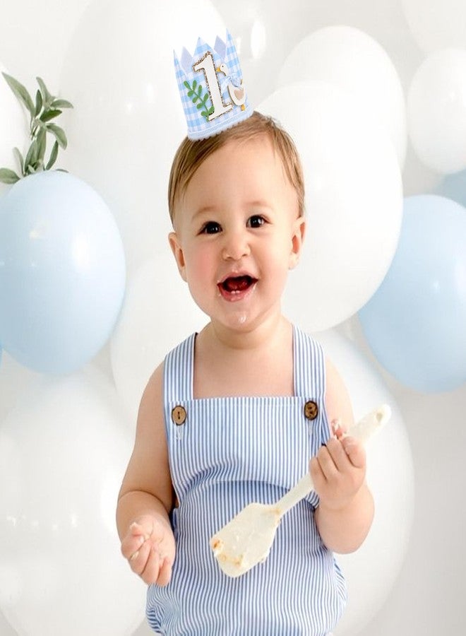 YOUAME One Silly Goose Birthday Crown - Silly Goose First Birthday Decorations, Blue Gingham 1st Birthday Hat For Boys, First Birthday Cake Smash Photo Props - Image 5