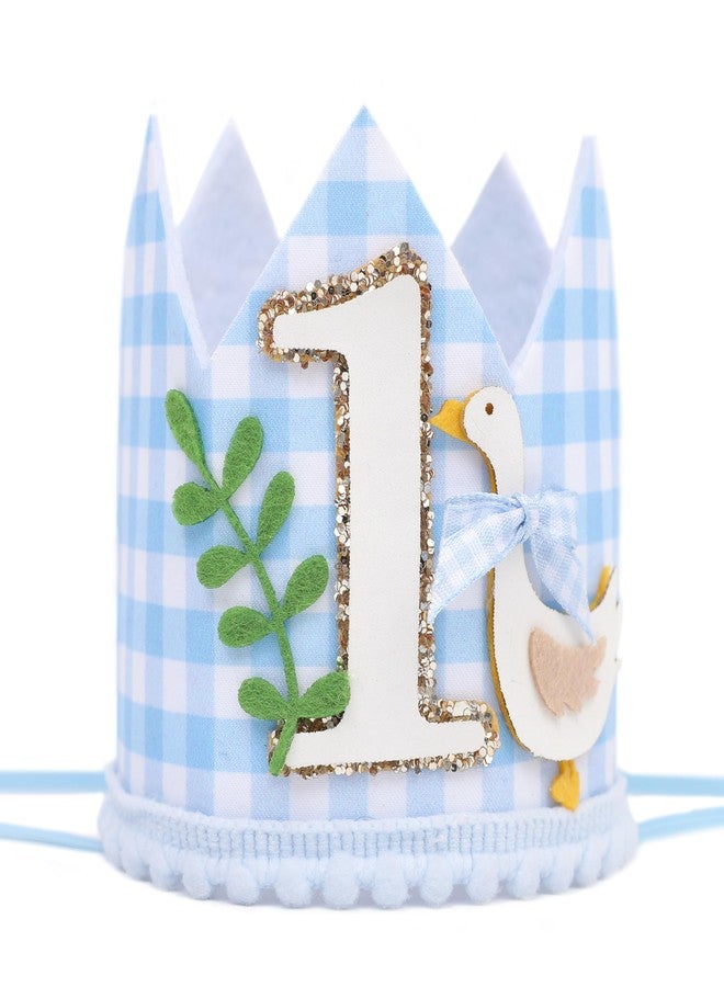 YOUAME One Silly Goose Birthday Crown - Silly Goose First Birthday Decorations, Blue Gingham 1st Birthday Hat For Boys, First Birthday Cake Smash Photo Props - Image 1