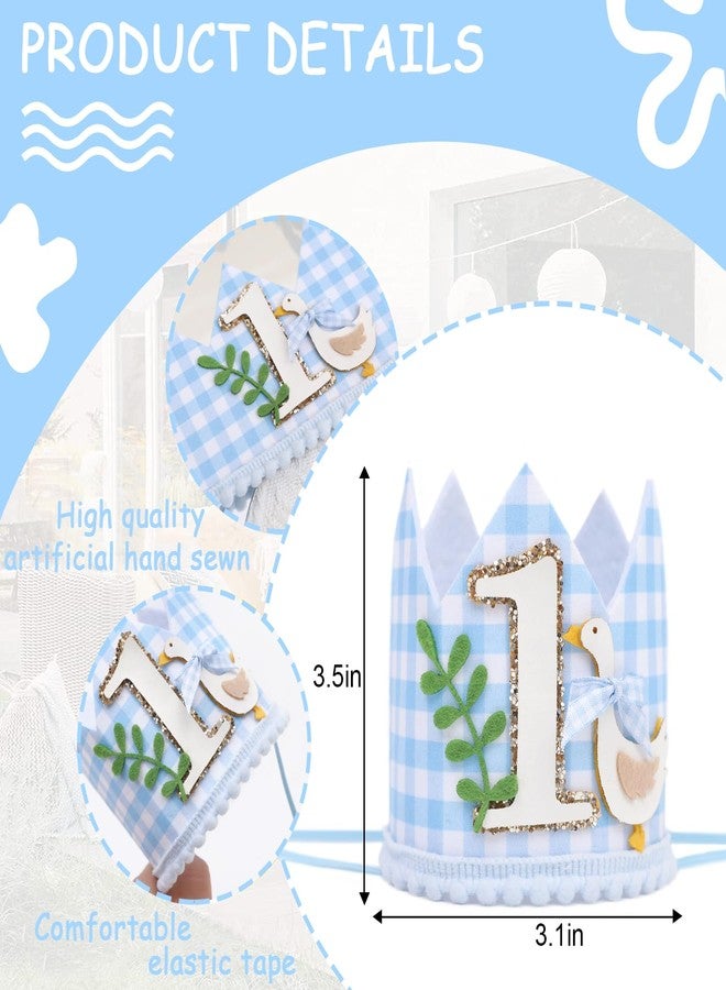 YOUAME One Silly Goose Birthday Crown - Silly Goose First Birthday Decorations, Blue Gingham 1st Birthday Hat For Boys, First Birthday Cake Smash Photo Props - Image 2