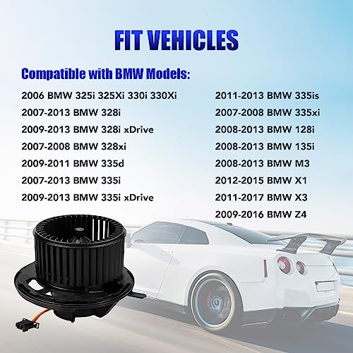 LCWRGS محرك مروحة سخان HVAC يناسب 2007-2013 BMW 328i 335i 128i 135i، 2006 BMW 325i 325xi 330i 330xi، 2007-2008 BMW 328xi 335xi محرك مروحة تكييف الهواء مع مروحة بديل# 700218 - Image 4