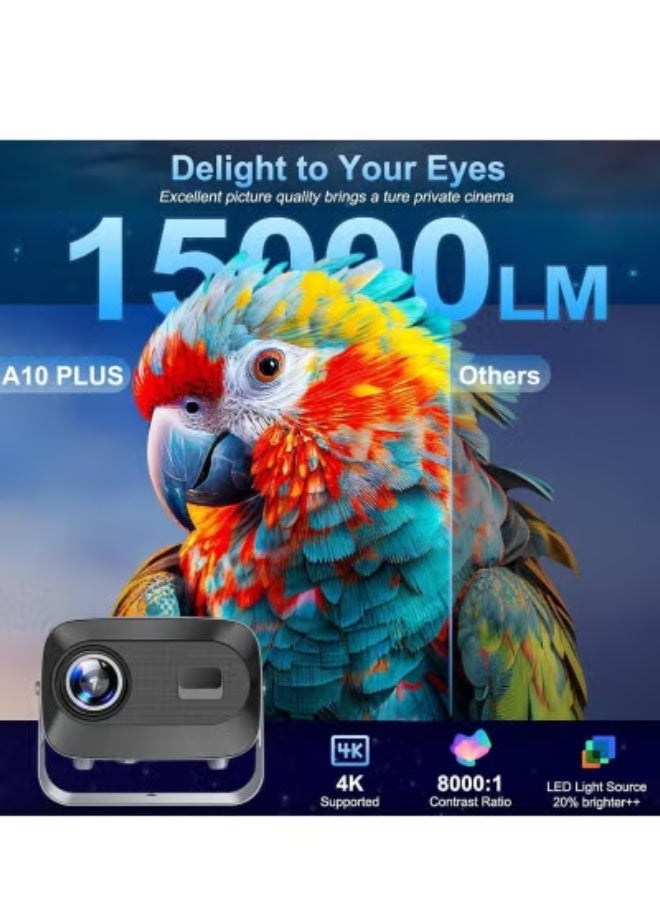 Smartbarry Premium Mini Smart Projector – 4K Supported, 15000 Lumens, Android 11.0 Portable Projector with WiFi 6 & Bluetooth 5.0, Electric Focus, 360° Angle Adjustment, Home Theater & Streaming Projector – Black - Image 2