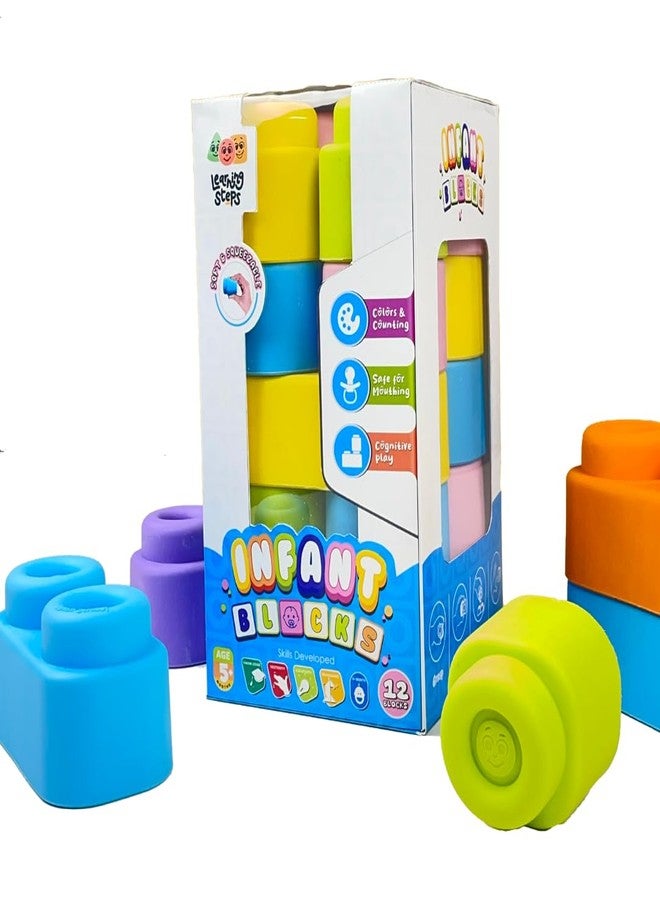 Zephyr Learning Steps - Infant Blocks-1, Montessori Toys for Babies, Early Development, Soft Building Blocks, Block Sets, Colors and Counting, Premium Blocks, Stack Toy, Toddler Block Toys, 12 Pieces - Image 1