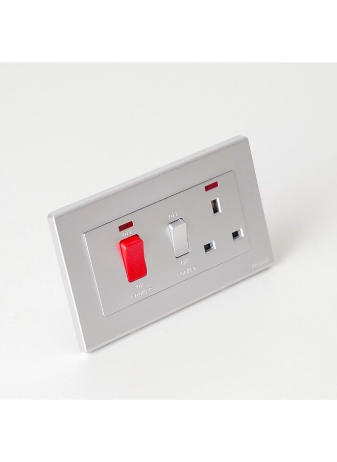 DANUBE HOME - Milano Cooker Unit Aura Wall Mounted Cooker Outlet Switch With On And Off For Modern Home Slvr - Image 1