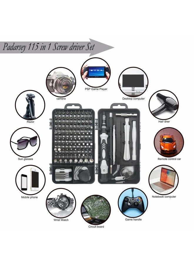 Padarsey Precision Screwdriver Set 115 in 1 Repair Tools Kit with Magnetic Driver Kit,Electronics Precision Screwdriver Set with Portable Bag for Repair Computer, Cell Phone, PC, iPhone,Lap Black - Image 3