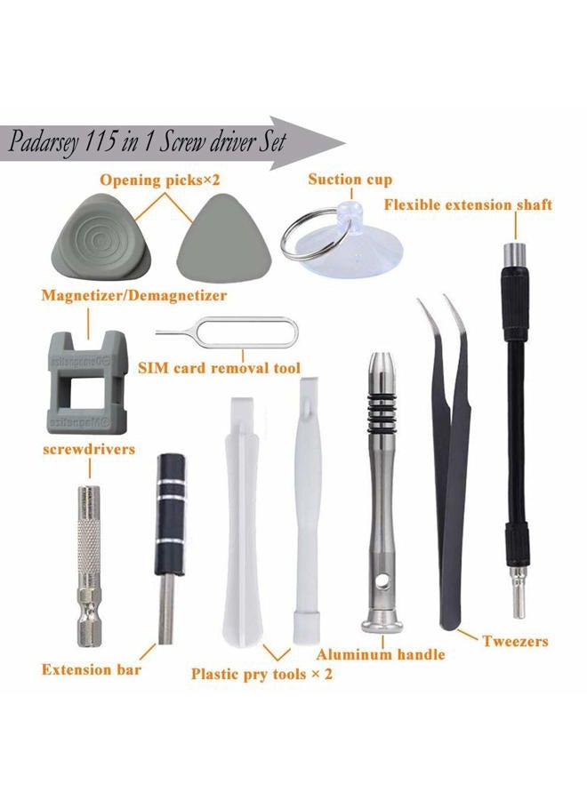 Padarsey Precision Screwdriver Set 115 in 1 Repair Tools Kit with Magnetic Driver Kit,Electronics Precision Screwdriver Set with Portable Bag for Repair Computer, Cell Phone, PC, iPhone,Lap Black - Image 2