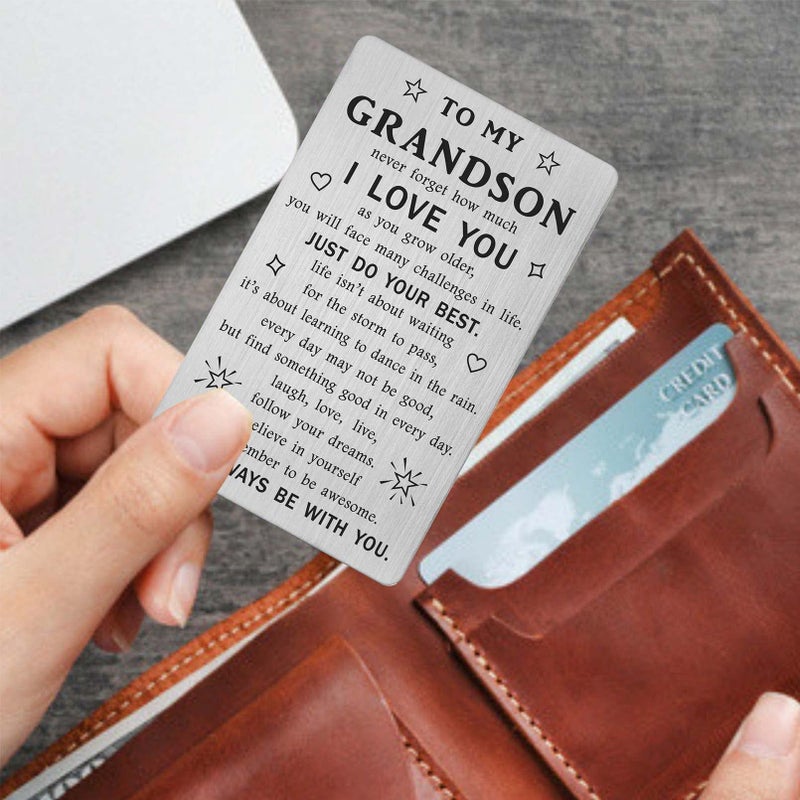 TANWIH Grandson Gifts from Grandma - Grandson Engraved Wallet Card - Inspirational Birthday Graduation Gifts for Grandson from Grandpa - Image 2